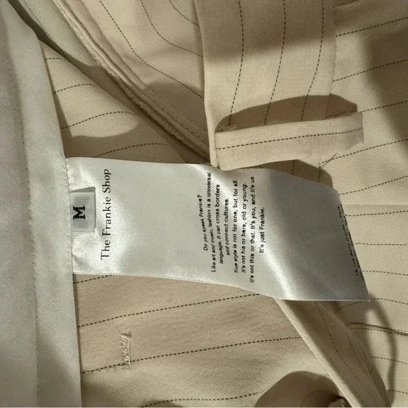 THE FRANKIE SHOP NWT Tansy Fluid Pleated Trousers Pants Beige Stripe Pinstripe M